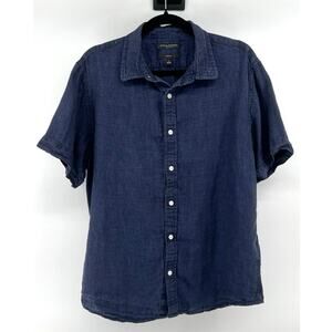 Banana Republic Linen Slim Fit Button Down Shirt Men's L Navy